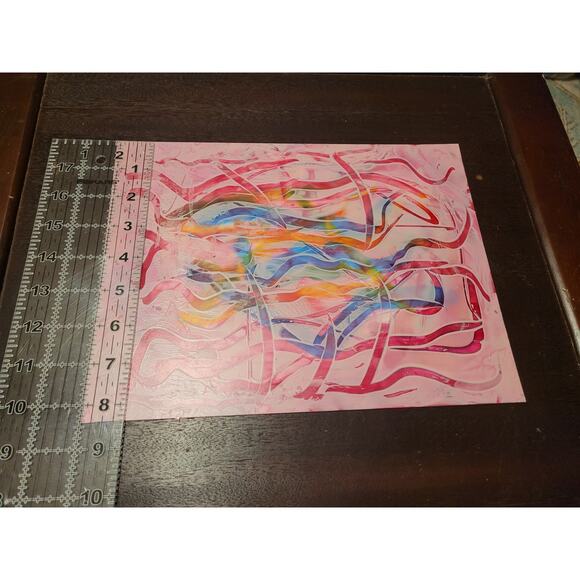 Abstract Wall Art Painting on Photo Paper by Local Artist in Pinks, Blues,Orange - Picture 2 of 4